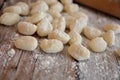 Italian gnocchi fresh pasta homemade on wooden table Royalty Free Stock Photo