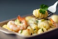 Italian gnocchi pasta with prawns