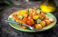 Italian gnocchi with tomato sauce and zucchini