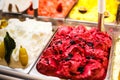 Italian gourmet gelatto ice cream display in shop