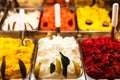 Italian gourmet gelatto ice cream display in shop