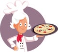 Italian Grandma Cooking a Delicious Pizza Vector Cartoon Illustration.