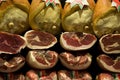 Italian ham at the butcher's Royalty Free Stock Photo