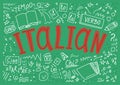 Italian. Language hand drawn doodles