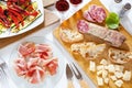 Italian healthy snacks. prosciutto, salami, vegetables grilled p Royalty Free Stock Photo