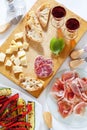 Italian healthy snacks. prosciutto, salami, vegetables grilled p Royalty Free Stock Photo