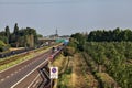 Italian highway in the countryside seen from above a bridge at sunset in summer Royalty Free Stock Photo