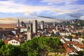 Bergamo, old town, view with towers over sunset. Lombardia, Italy Royalty Free Stock Photo