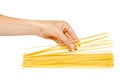 italian home made yellow pasta with hand, home cooking concept Royalty Free Stock Photo