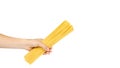 italian home made yellow pasta with hand, home cooking concept Royalty Free Stock Photo