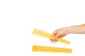italian home made yellow pasta with hand, home cooking concept Royalty Free Stock Photo