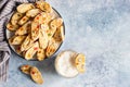 Italian homemade biscotti or cantuccini with almond and dry fruits and a cup of coffee. Traditional double baked cookies. Top view Royalty Free Stock Photo