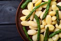 Italian homemade potatoes gnocchi with asparagus