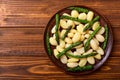 Italian homemade potatoes gnocchi with asparagus