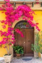 Italian house exterior with bougainvillea flowers on the wall in town Positano, Amalfi coast, Campania, Italy Royalty Free Stock Photo