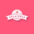 Italian ice cream logo Pink sign. Logo with ribbon for ice cream.