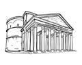 Italian landmark Pantheon sketch. Vector isolated on white background.