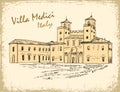 Italian landmark Villa Medici ink sketch