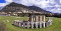 italian landmarks - impressive Gubbio town in Umbria. view of roman ampphiteater