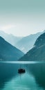 Italian Landscape: Boat Floating On Lake Surrounded By Mountains