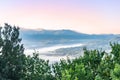 Italian Landscape on the Countryside with Fog at Sunrise in Basilicata, in the South of Italy Royalty Free Stock Photo
