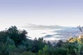 Italian Landscape on the Countryside with Fog at Sunrise in Basilicata, in the South of Italy Royalty Free Stock Photo