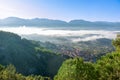 Italian Landscape on the Countryside with Fog at Sunrise in Basilicata, in the South of Italy Royalty Free Stock Photo