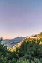 Italian Landscape on the Countryside with Fog at Sunrise in Basilicata, in the South of Italy Royalty Free Stock Photo