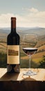 Italian Landscapes: A Bold And Graceful Bottle Of Wine With Glass