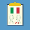 Italian language final exam test with a plus grade, flat illustration