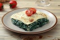 Italian lasagna with spinach and besciamella cheese Royalty Free Stock Photo