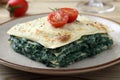 Italian lasagna with spinach and besciamella cheese Royalty Free Stock Photo