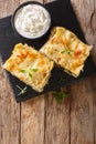 Italian layered lasagna with chicken breast, mushrooms, cheese, Royalty Free Stock Photo