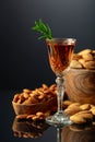 Italian liqueur Amaretto with almonds nuts