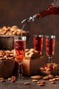 Italian liqueur Amaretto with almonds nuts