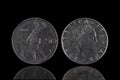 50 italian lira coin from 1979 isolated on black, both sides