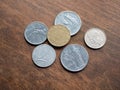 Italian Lira coins. Concept of local currencies that ceased to exist Royalty Free Stock Photo