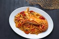 italian lobster linguine pasta in tomato sauce Royalty Free Stock Photo