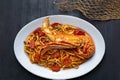 italian lobster linguine pasta in tomato sauce Royalty Free Stock Photo