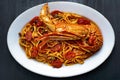 italian lobster linguine pasta in tomato sauce Royalty Free Stock Photo