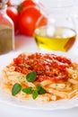 Italian macaroni pasta with tomato sauce