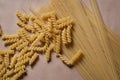 Italian Macaroni raw food background or texture:pasta, spaghetti , pasta in shape of spiral Royalty Free Stock Photo