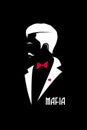 Italian Mafia man icon isolated on a black background.