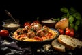 Italian Meatballs and spagetti, garlic bread, Generated AI Royalty Free Stock Photo