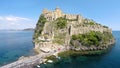 Italian medieval Aragonese Castle in Gulf of Naples, fantastic aerial view