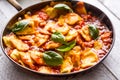 Italian or mediterranean food pasta ravioli of tomato sauce. Royalty Free Stock Photo