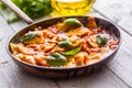 Italian or mediterranean food pasta ravioli of tomato sauce. Royalty Free Stock Photo