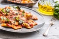 Italian or mediterranean food pasta ravioli of tomato sauce. Royalty Free Stock Photo