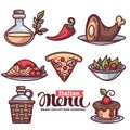 Italian menu, vector collection of flat linear food and beverage