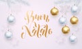 Italian Merry Christmas Buon Natale golden white snowflake decoration calligraphy